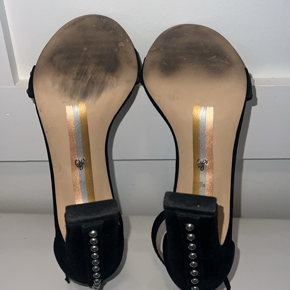 🪩SAM EDELMAN•Yoshi Black Suede Sandals silver studded embellishment •Size 7.5 - Picture 10 of 17